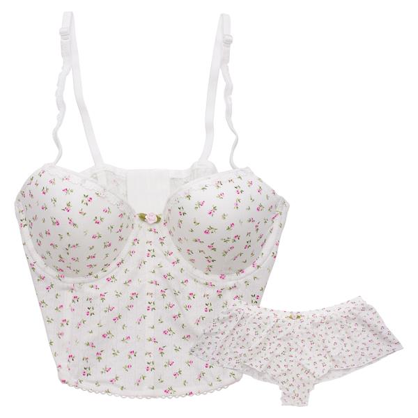FLOWER PATTERN WIRE BRA SHORT CORSET SET