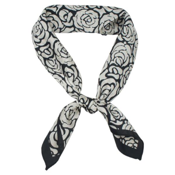 FLORAL FLOWER ROSETTE BORDER PRINT SATIN SCARF