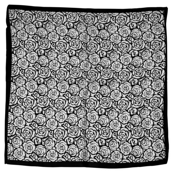 FLORAL FLOWER ROSETTE BORDER PRINT SATIN SCARF