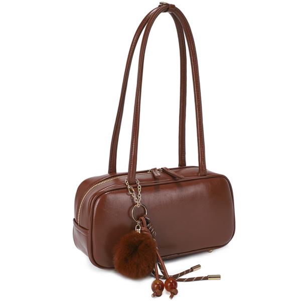 SMOOTH POM FASHION ZIPPER SHOULDER BAG