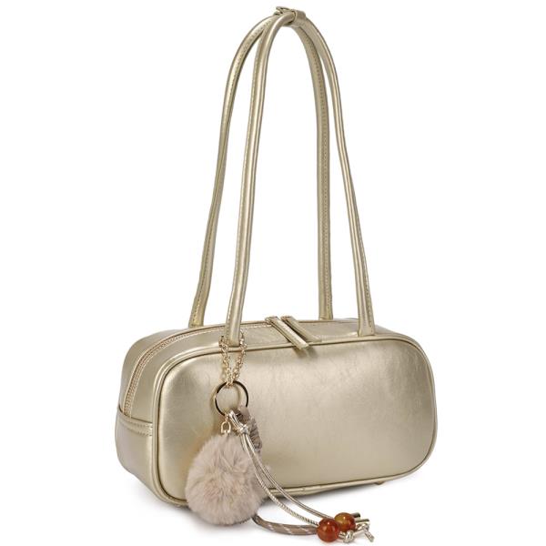 SMOOTH POM FASHION ZIPPER SHOULDER BAG