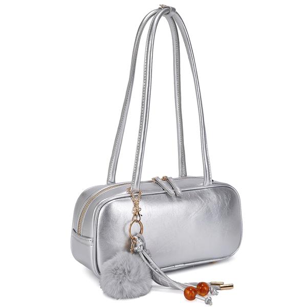 SMOOTH POM FASHION ZIPPER SHOULDER BAG