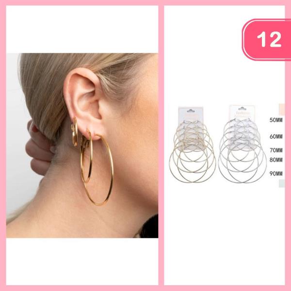 MIXED SIZED HOOP EARRINGS (12 UNITS)