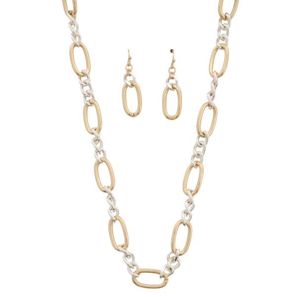 TWO TONE OVAL LINK METAL EARRING