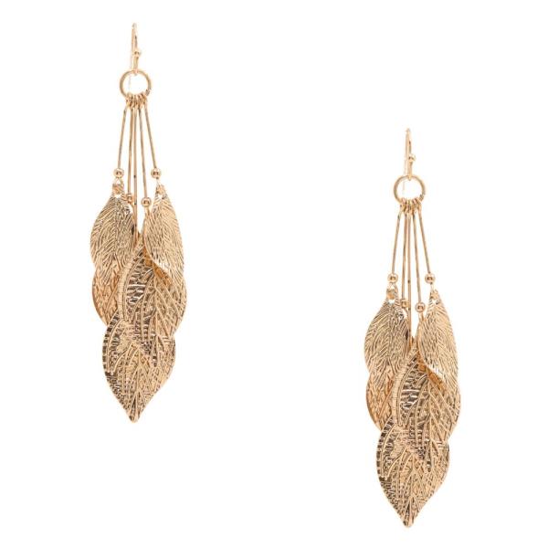 TWO TONE LEAF SHAPE DANGLE EARRING