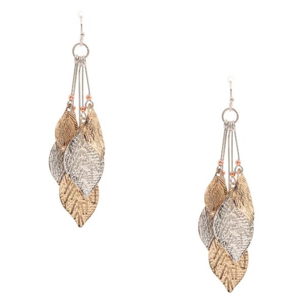 TWO TONE LEAF SHAPE DANGLE EARRING