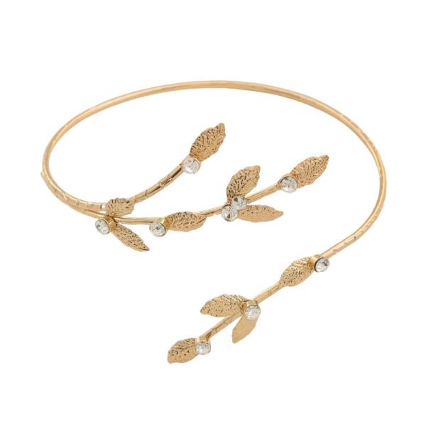 LEAF PATTERN RHINESTONE ARM CUFF
