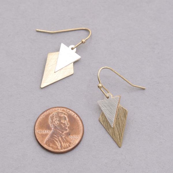 BRUSHED METAL TWO TONE DANGLE EARRING