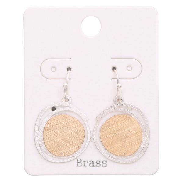 TWO TONE BRUSHED METAL ROUND DANGLE EARRING