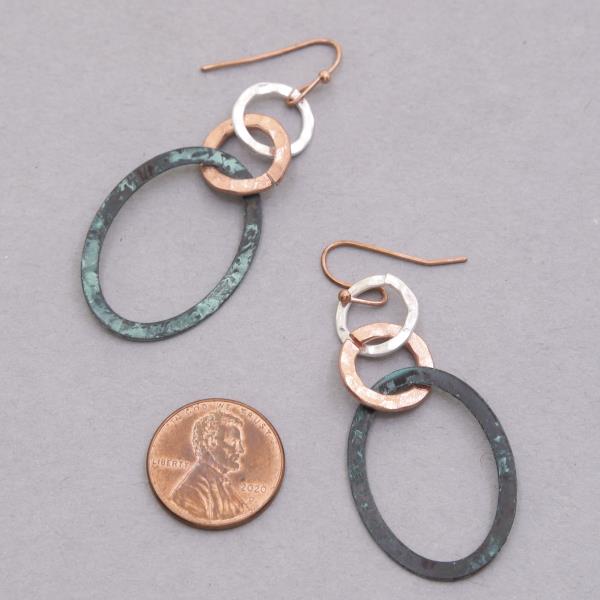 TWO TONE CIRCLE OVAL LINK DANGLE EARRING
