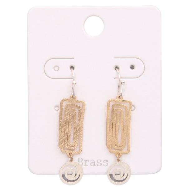 TWO TONE RECTANGLE CIRCLE LINK DANGLE EARRING