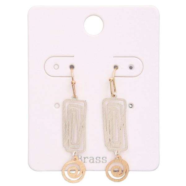 TWO TONE RECTANGLE CIRCLE LINK DANGLE EARRING