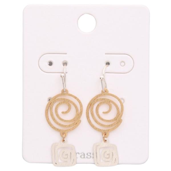 TWO TONE SWIRL SQUARE DANGLE EARRING