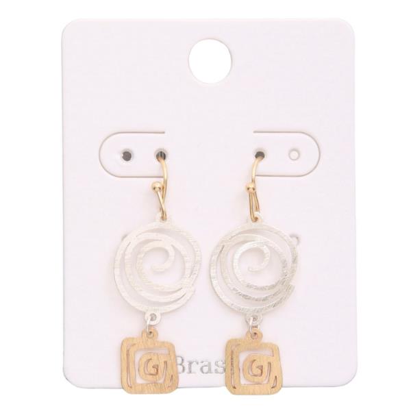 TWO TONE SWIRL SQUARE DANGLE EARRING