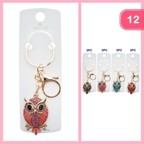 RHINESTONE OWL KEYCHAIN (12 UNITS)