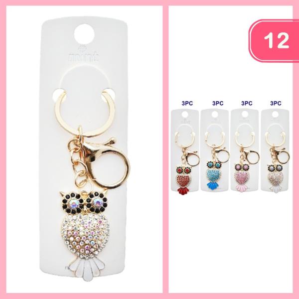 RHINESTONE OWL KEYCHAIN (12 UNITS)
