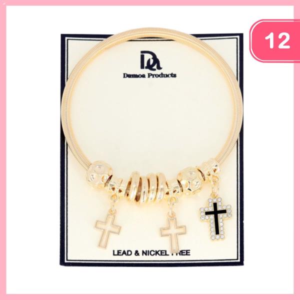 RHINESTONE CROSS CHARM BRACELET (12 UNITS)