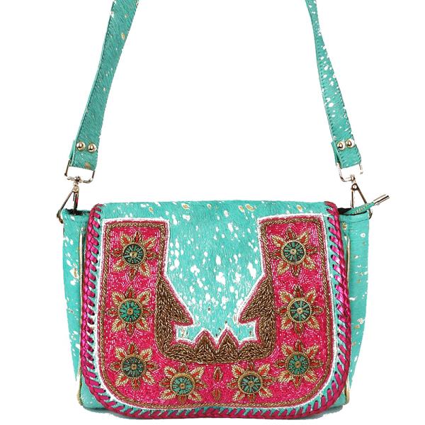 EMRBOIDERED BEADED GENUINE CROSSBODY HANDBAG
