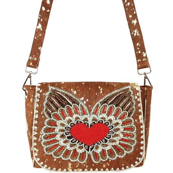 EMRBOIDERED BEADED GENUINE CROSSBODY HANDBAG