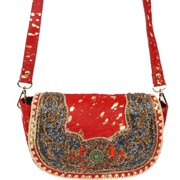 EMRBOIDERED BEADED GENUINE CROSSBODY HANDBAG