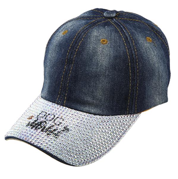 DOG MOM THEMED RHINESTONE DENIM BASEBALL CAP HAT