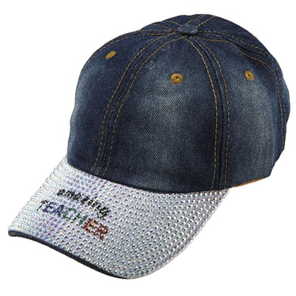 AMAZING TEACHER THEMED RHINESTONE DENIM BASEBALL CAP HAT
