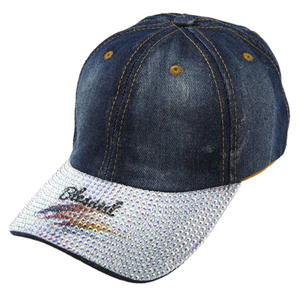 BLESSED THEMED RHINESTONE DENIM BASEBALL CAP HAT