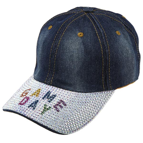 GAME DAY THEMED RHINESTONE DENIM BASEBALL CAP HAT