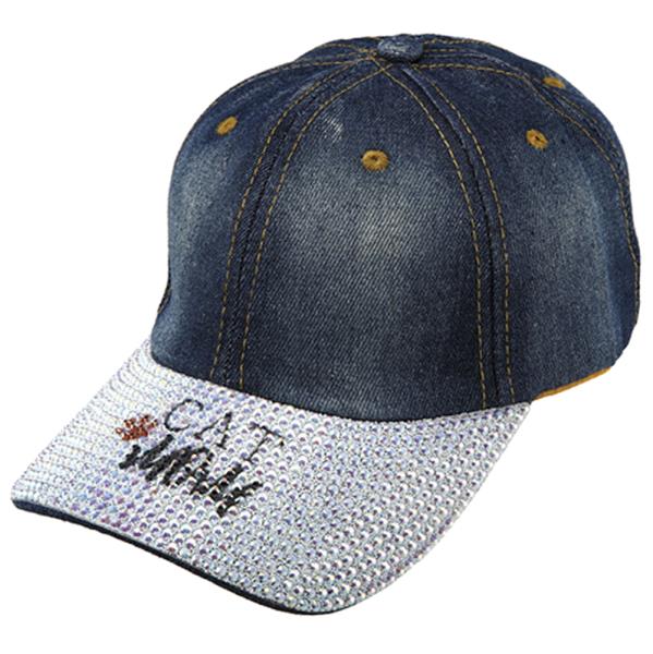 CAT MOM THEMED RHINESTONE DENIM BASEBALL CAP HAT