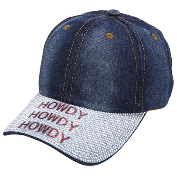 HOWDY THEMED RHINESTONE DENIM BASEBALL CAP HAT