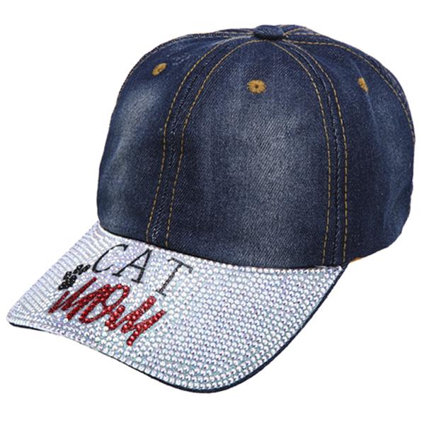 CAT MOM THEMED RHINESTONE DENIM BASEBALL CAP HAT