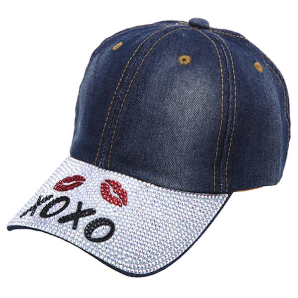 XOXO THEMED RHINESTONE DENIM BASEBALL CAP HAT
