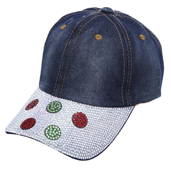 SMILE THEMED RHINESTONE DENIM BASEBALL CAP HAT