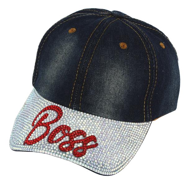 BOSS THEMED RHINESTONE DENIM BASEBALL CAP HAT