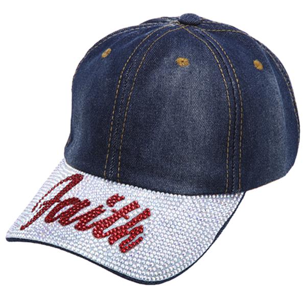 FAITH THEMED RHINESTONE DENIM BASEBALL CAP HAT