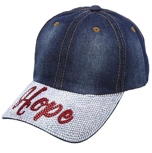 HOPE THEMED RHINESTONE DENIM BASEBALL CAP HAT
