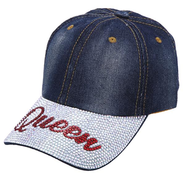 QUEEN THEMED RHINESTONE DENIM BASEBALL CAP HAT