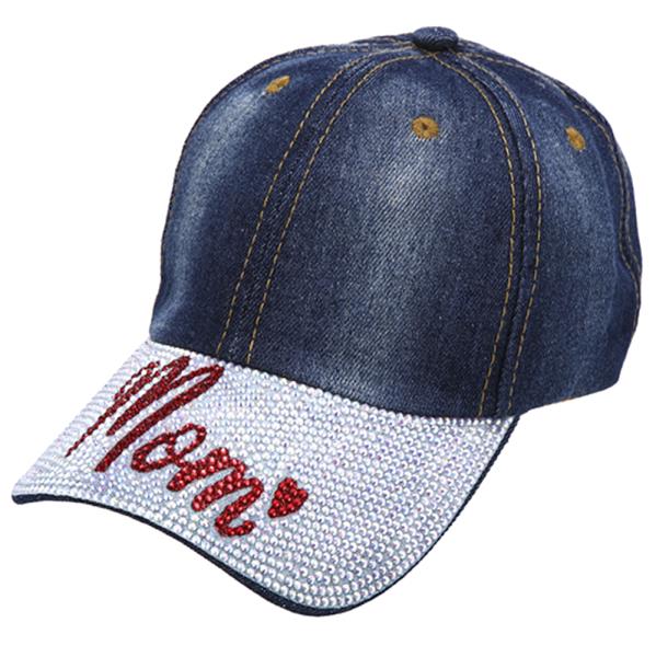 MOM THEMED RHINESTONE DENIM BASEBALL CAP HAT