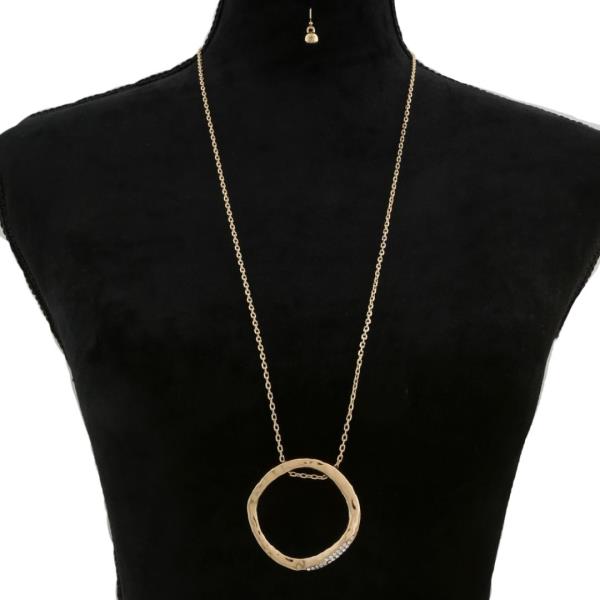 ROUND PENDANT LOGN NECKLACE EARRING SET