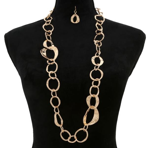 MULTI ROUND LINK CHAIN METAL LONG NECKLACE EARRING SET
