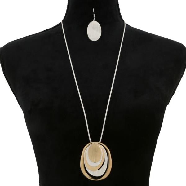 MULTI OVAL PENDANT LONG NECKLACE EARRING SET