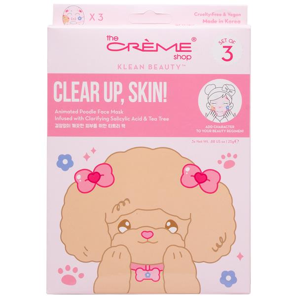 THE CREME SHOP CLEAR UP SKIN ANIMATED POODLE FACE MASK SET OF 3