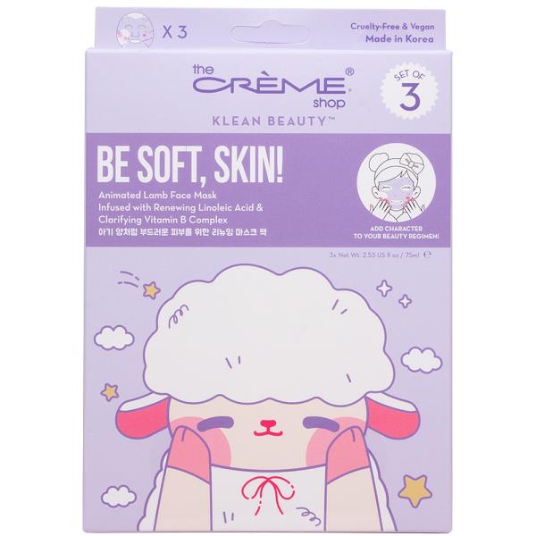 THE CREME SHOP BE SOFT SKIN ANIMATED LAMB FACE MASK SET OF 3