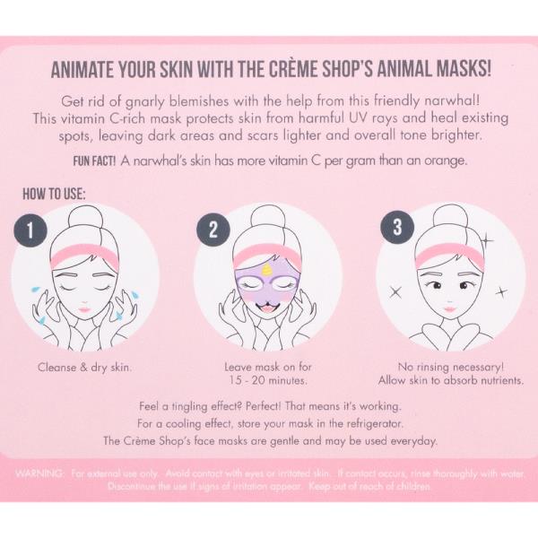THE CREME SHOP LIGHTEN UP SKIN ANIMATED NARWHAL FACE MASK SET OF 3