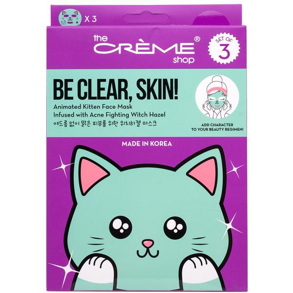 THE CREME SHOP BE CLEAR SKIN ANIMATED KITTEN FACE MASK SET OF 3