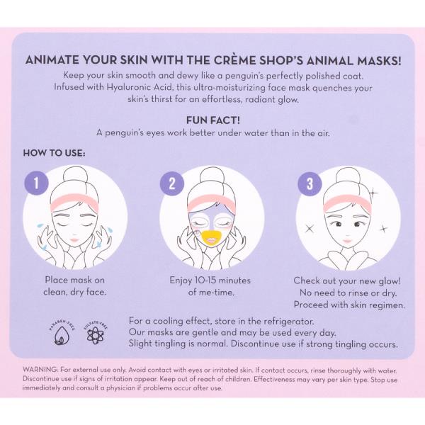 THE CREME SHOP DRINK UP SKIN ANIMATED PENGUIN FACE MASK SET OF 3