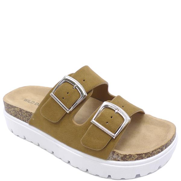 SMOOTH DOUBLE BUCKLE FOOTBED SANDAL 18 PAIRS
