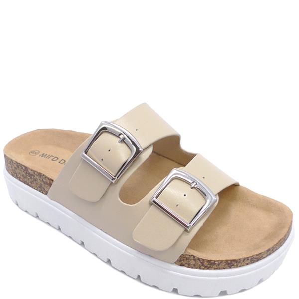 SMOOTH DOUBLE BUCKLE FOOTBED SANDAL 18 PAIRS