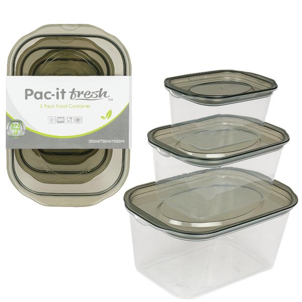3PC PAC IT FRESH RECTANGULAR FOOD CONTAINER