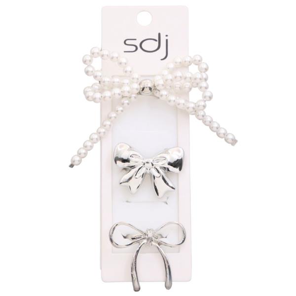 SDJ RIBBON BOW PEARL BEAD METAL ASSORTED RING SET